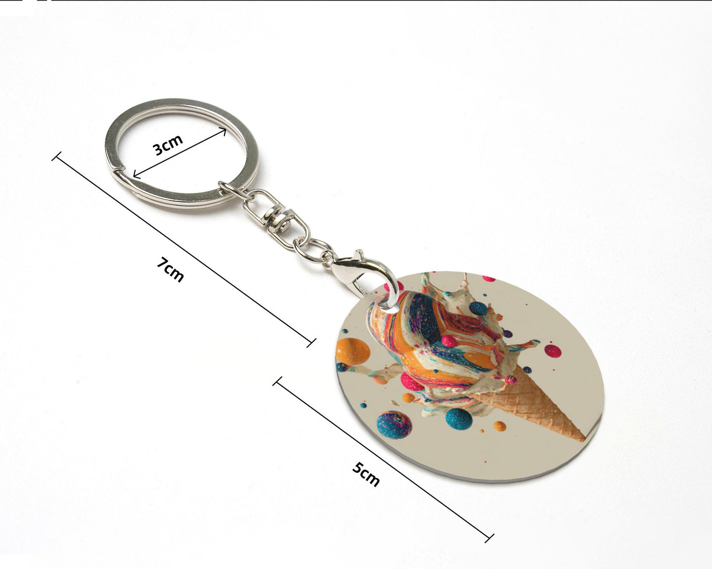 Colorful Ice - Cream Art Round Metal Keychain (Approx. 7cm×5cm×3cm in Size )