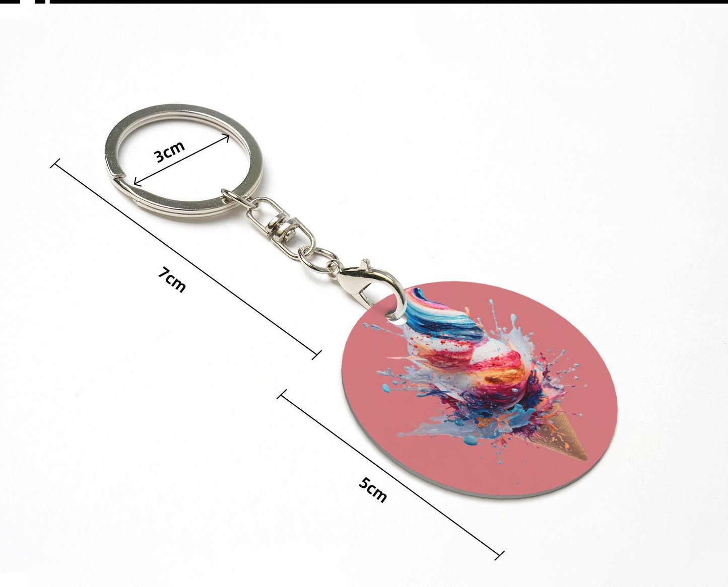 Colorful Splashing Ice - Cream Round Metal Keychain (Approx. 7cm×5cm×3cm in Size )