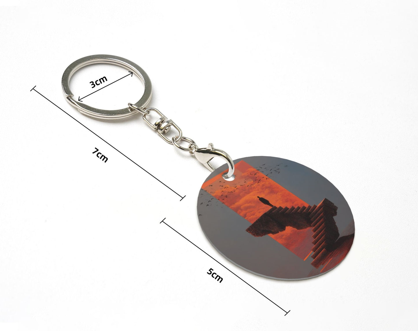 Artistic Landscape Round Metal Keychain (Approx. 7cm×5cm×3cm in Size )