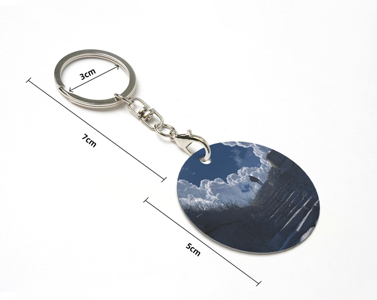 Ladder - to - Clouds Artistic Round Metal Keychain (Approx. 7cm×5cm×3cm )