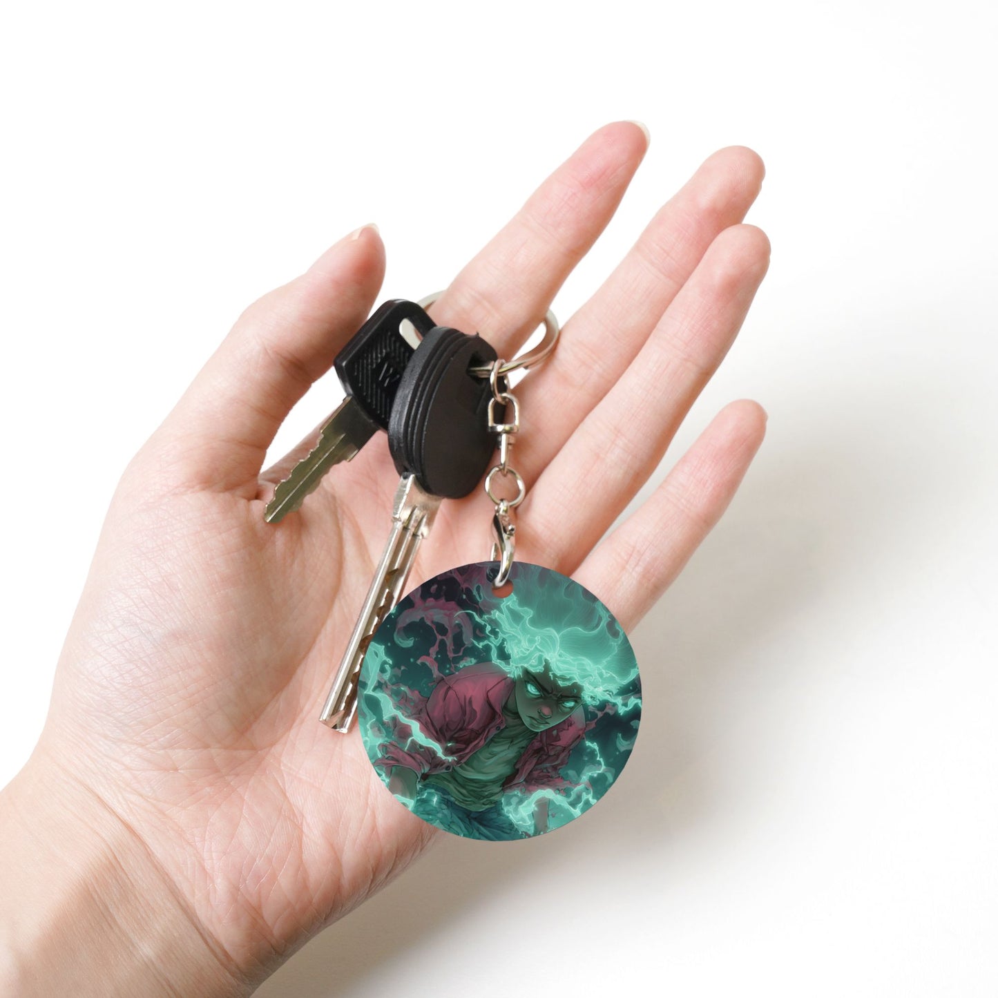 Trendy Anime - Patterned Round Metal Keychain (Approx. 7cm×5cm×3cm in Size )