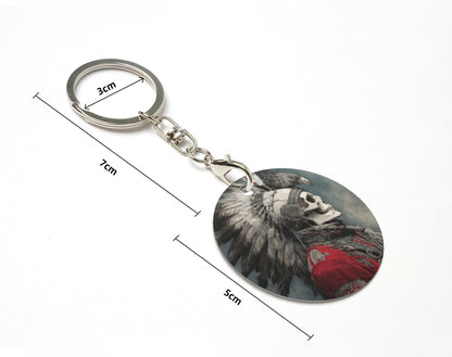 Vintage Indian - Style Round Metal Keychain (Approx. 7cm×5cm×3cm in Size )