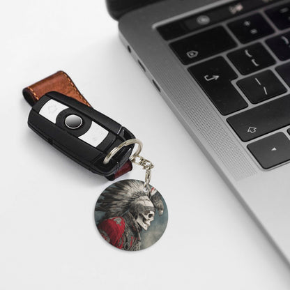 Vintage Indian - Style Round Metal Keychain (Approx. 7cm×5cm×3cm in Size )