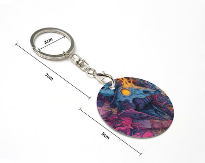 Colorful Art - Style Round Metal Keychain (Approx. 7cm×5cm×3cm in Size )