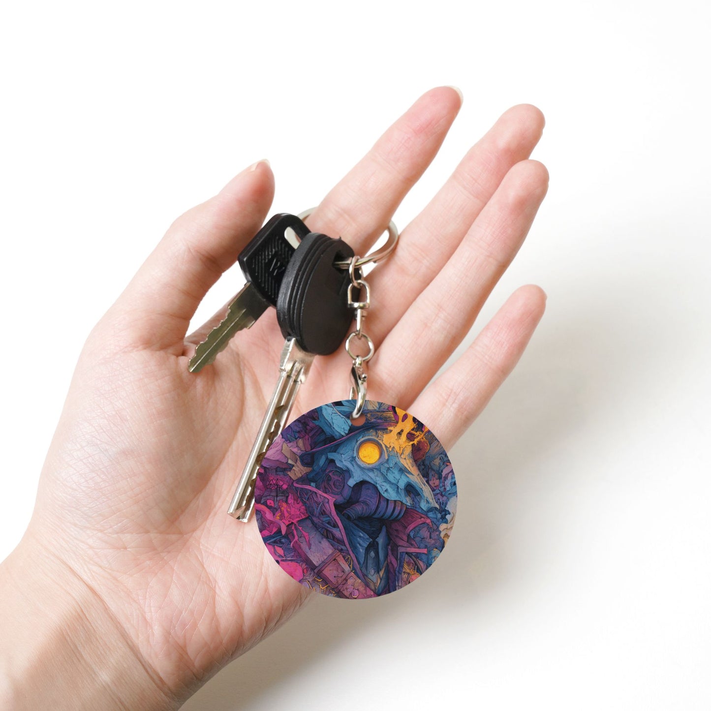 Colorful Art - Style Round Metal Keychain (Approx. 7cm×5cm×3cm in Size )