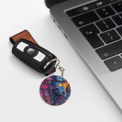 Colorful Art - Style Round Metal Keychain (Approx. 7cm×5cm×3cm in Size )