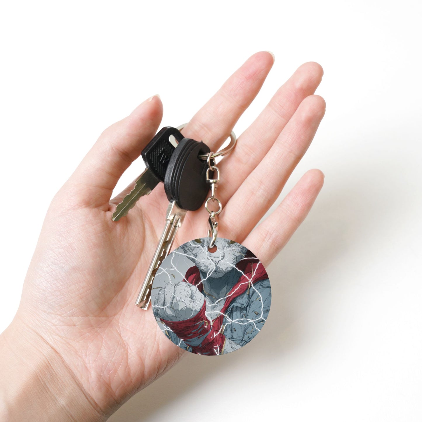 Trendy Lightning Cat Round Metal Keychain (Approx. 7cm×5cm×3cm in Size )