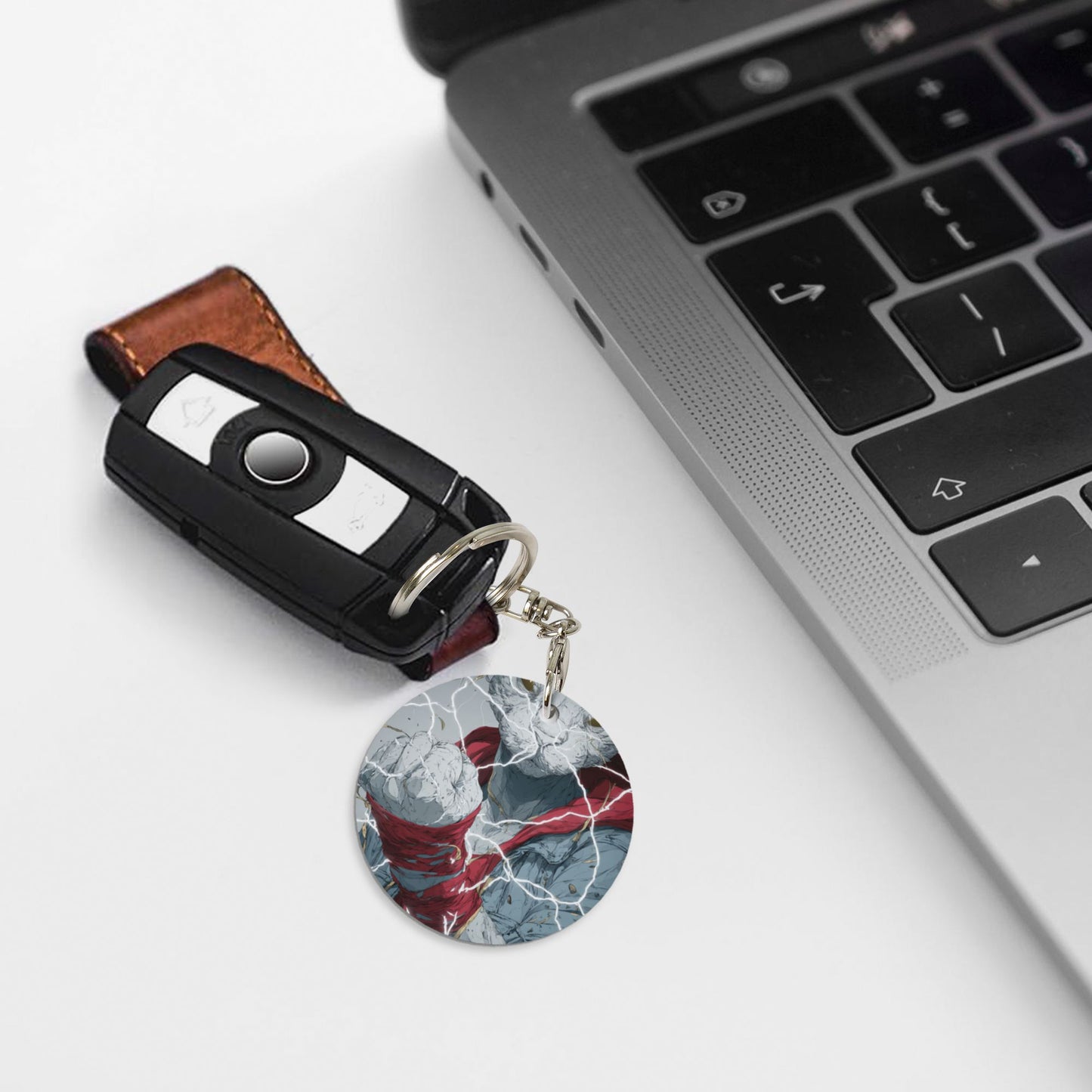 Trendy Lightning Cat Round Metal Keychain (Approx. 7cm×5cm×3cm in Size )