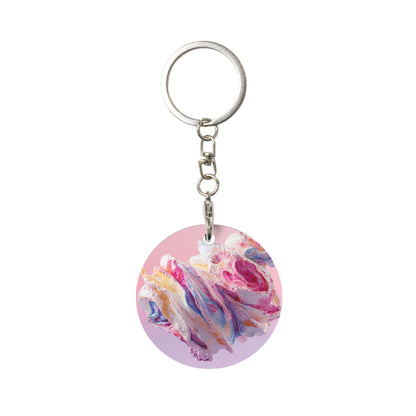 Dreamy Pink Painted Art Round Metal Keychain (Approx. 7cm×5cm×3cm in Size )