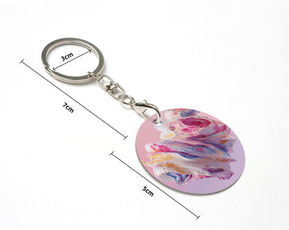 Dreamy Pink Painted Art Round Metal Keychain (Approx. 7cm×5cm×3cm in Size )