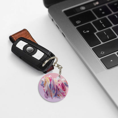 Dreamy Pink Painted Art Round Metal Keychain (Approx. 7cm×5cm×3cm in Size )