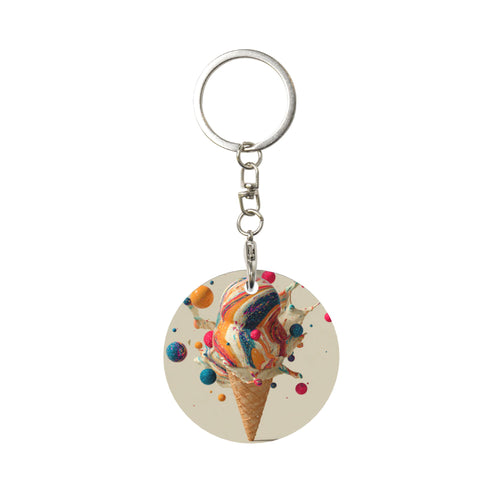Colorful Ice - Cream Art Round Metal Keychain (Approx. 7cm×5cm×3cm in Size )