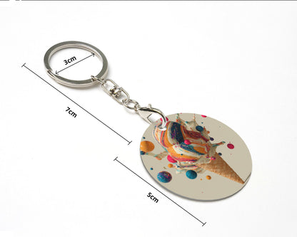 Colorful Ice - Cream Art Round Metal Keychain (Approx. 7cm×5cm×3cm in Size )