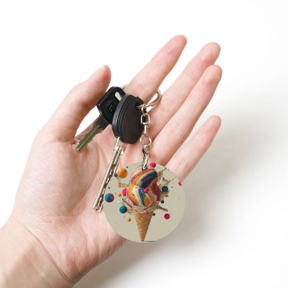 Colorful Ice - Cream Art Round Metal Keychain (Approx. 7cm×5cm×3cm in Size )