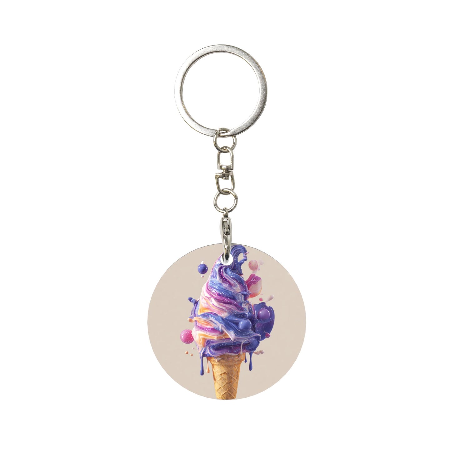 Dreamy Purple Ice - Cream Round Metal Keychain (Approx. 7cm×5cm×3cm )