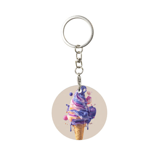 Dreamy Purple Ice - Cream Round Metal Keychain (Approx. 7cm×5cm×3cm )