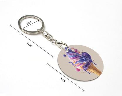 Dreamy Purple Ice - Cream Round Metal Keychain (Approx. 7cm×5cm×3cm )