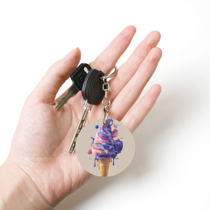 Dreamy Purple Ice - Cream Round Metal Keychain (Approx. 7cm×5cm×3cm )