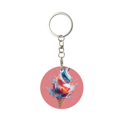Colorful Splashing Ice - Cream Round Metal Keychain (Approx. 7cm×5cm×3cm in Size )