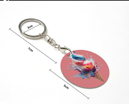 Colorful Splashing Ice - Cream Round Metal Keychain (Approx. 7cm×5cm×3cm in Size )
