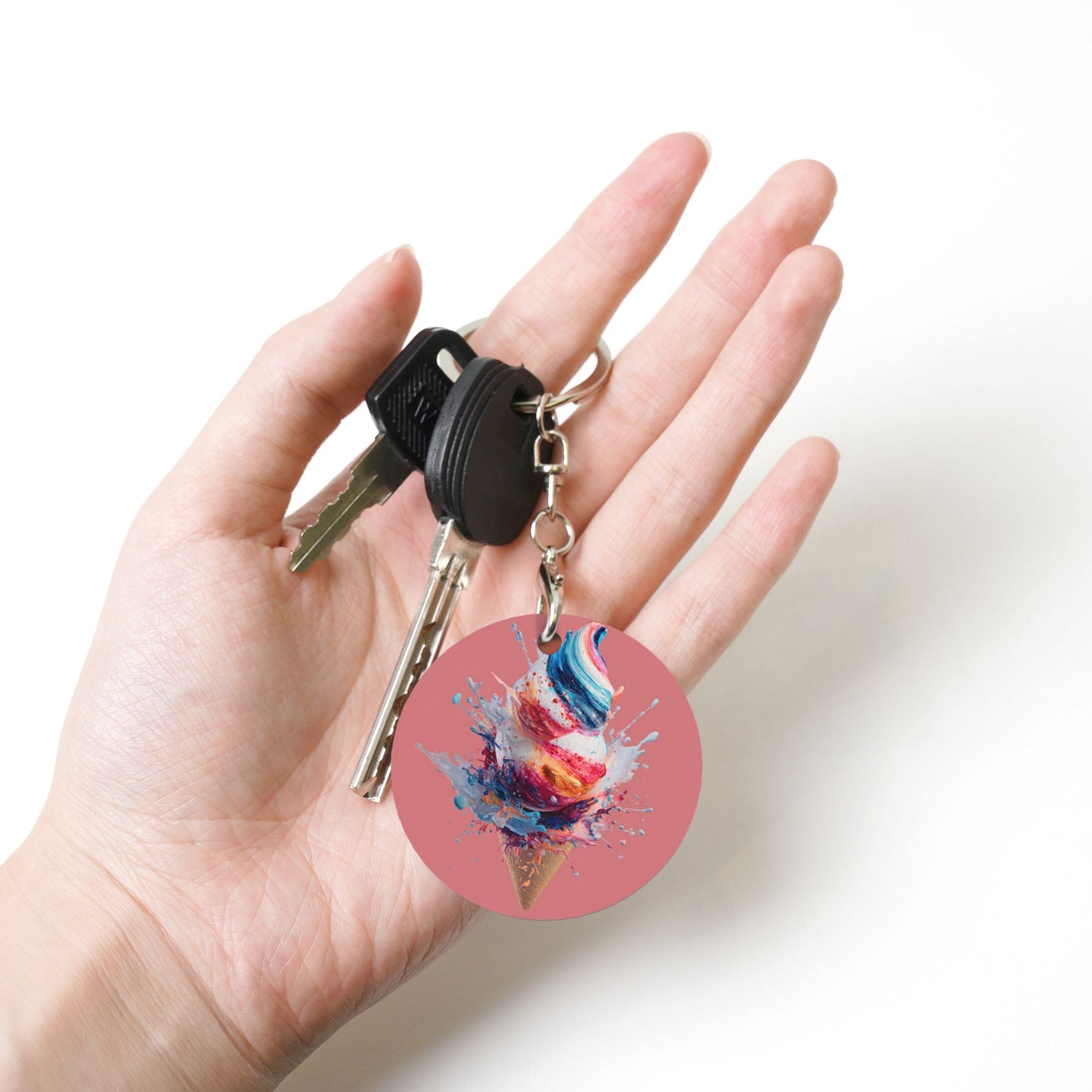 Colorful Splashing Ice - Cream Round Metal Keychain (Approx. 7cm×5cm×3cm in Size )