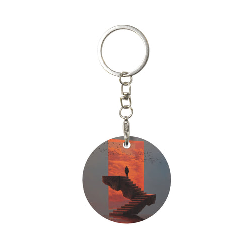 Artistic Landscape Round Metal Keychain (Approx. 7cm×5cm×3cm in Size )