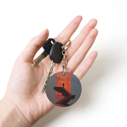 Artistic Landscape Round Metal Keychain (Approx. 7cm×5cm×3cm in Size )