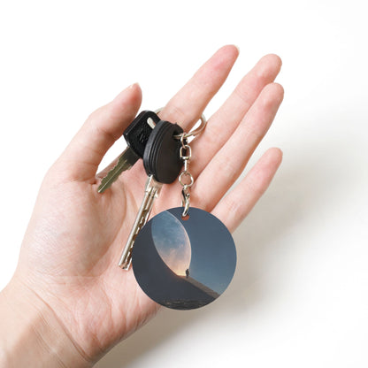 Dreamy Moon Scene Round Metal Keychain (Approx. 7cm×5cm×3cm )