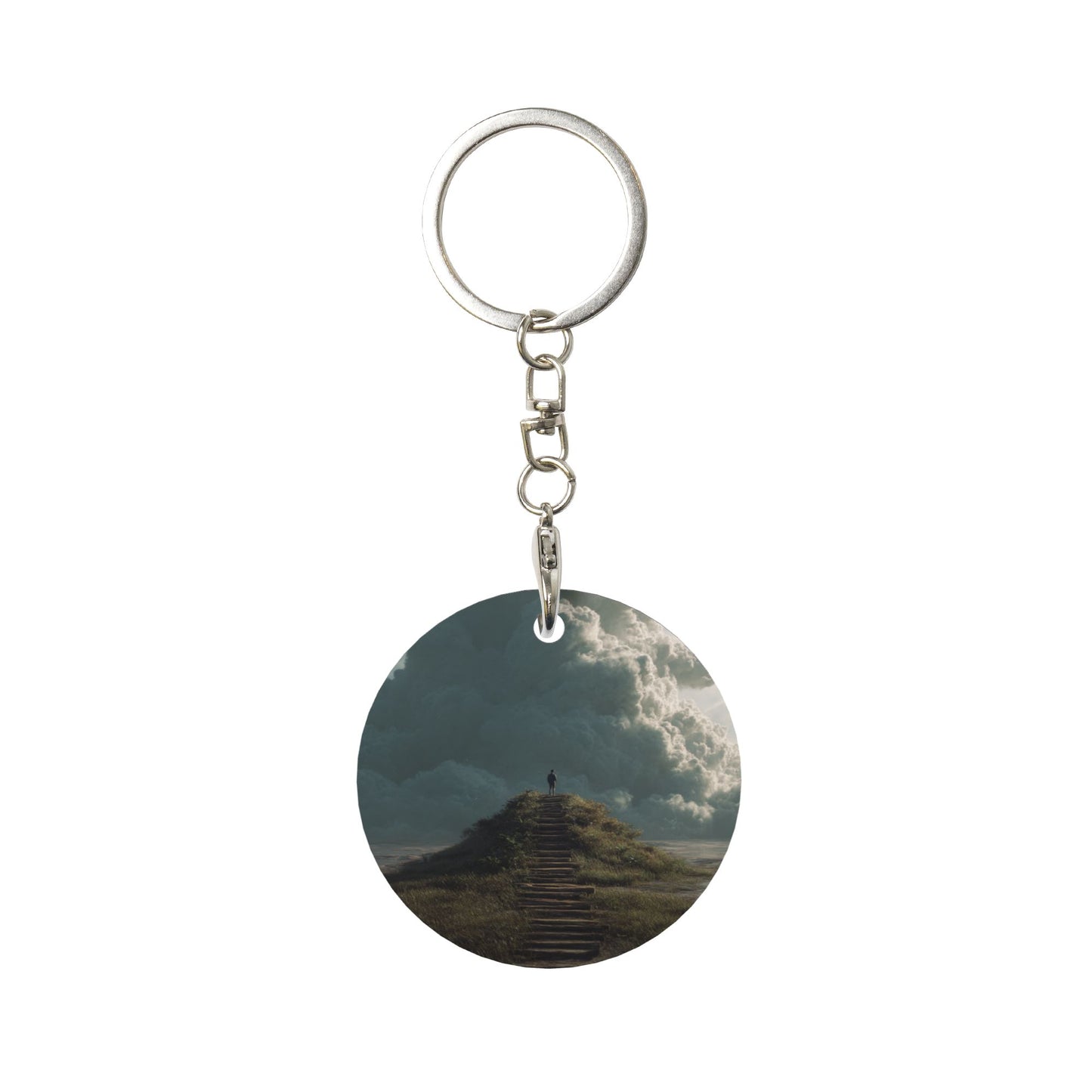 Atmospheric Landscape Round Metal Keychain (Approx. 7cm×5cm×3cm )
