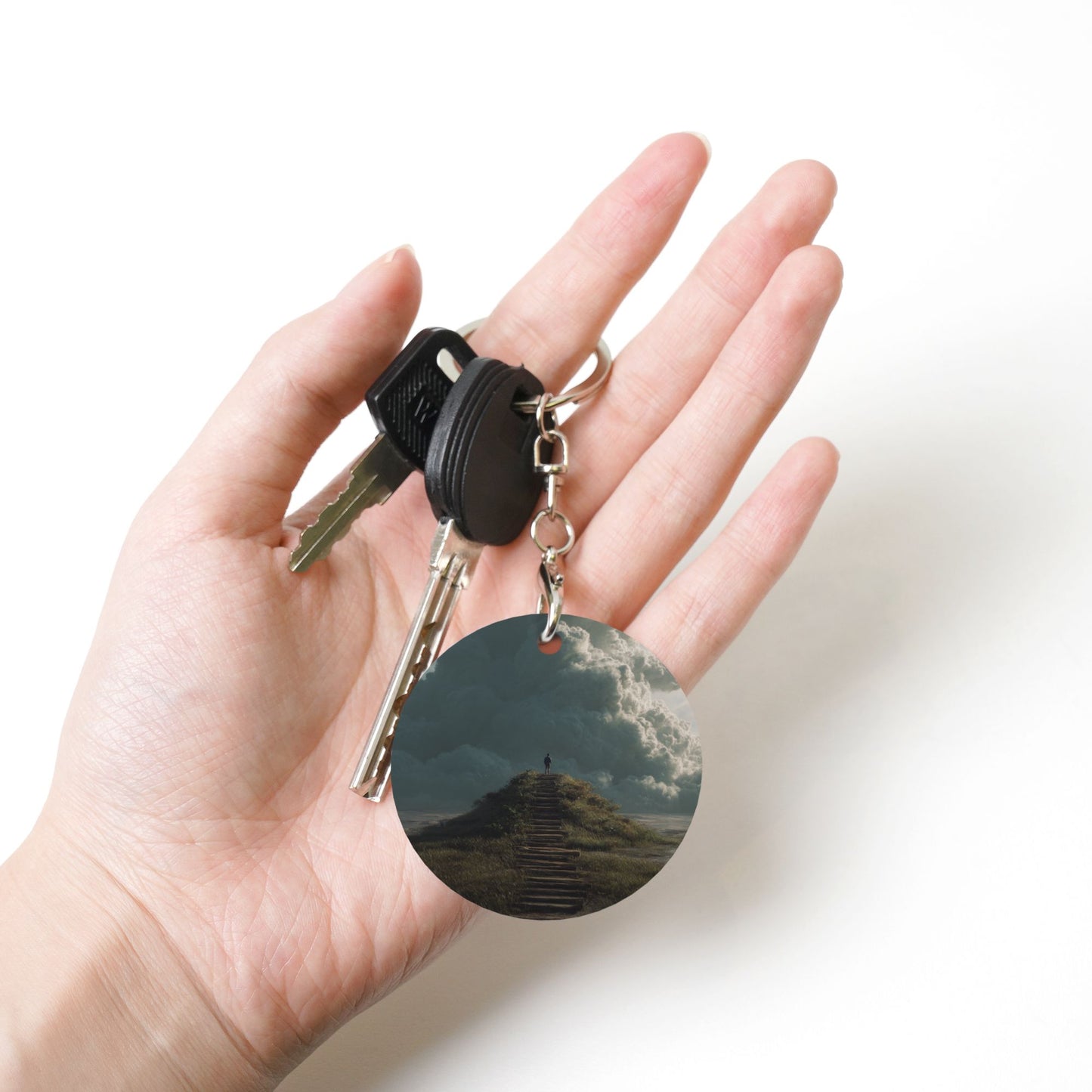 Atmospheric Landscape Round Metal Keychain (Approx. 7cm×5cm×3cm )