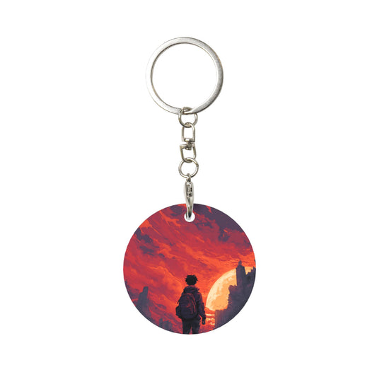 Sunset Silhouette - Themed Round Metal Keychain (Approx. 7cm×5cm×3cm )