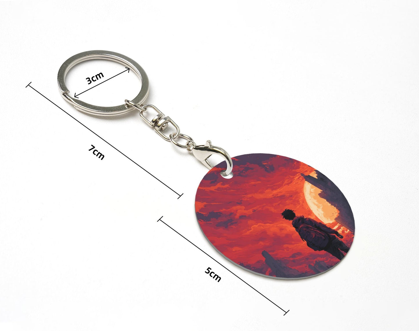 Sunset Silhouette - Themed Round Metal Keychain (Approx. 7cm×5cm×3cm )