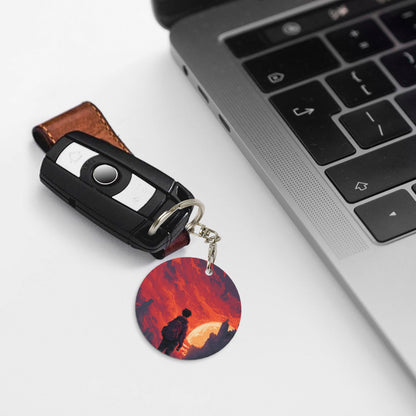 Sunset Silhouette - Themed Round Metal Keychain (Approx. 7cm×5cm×3cm )