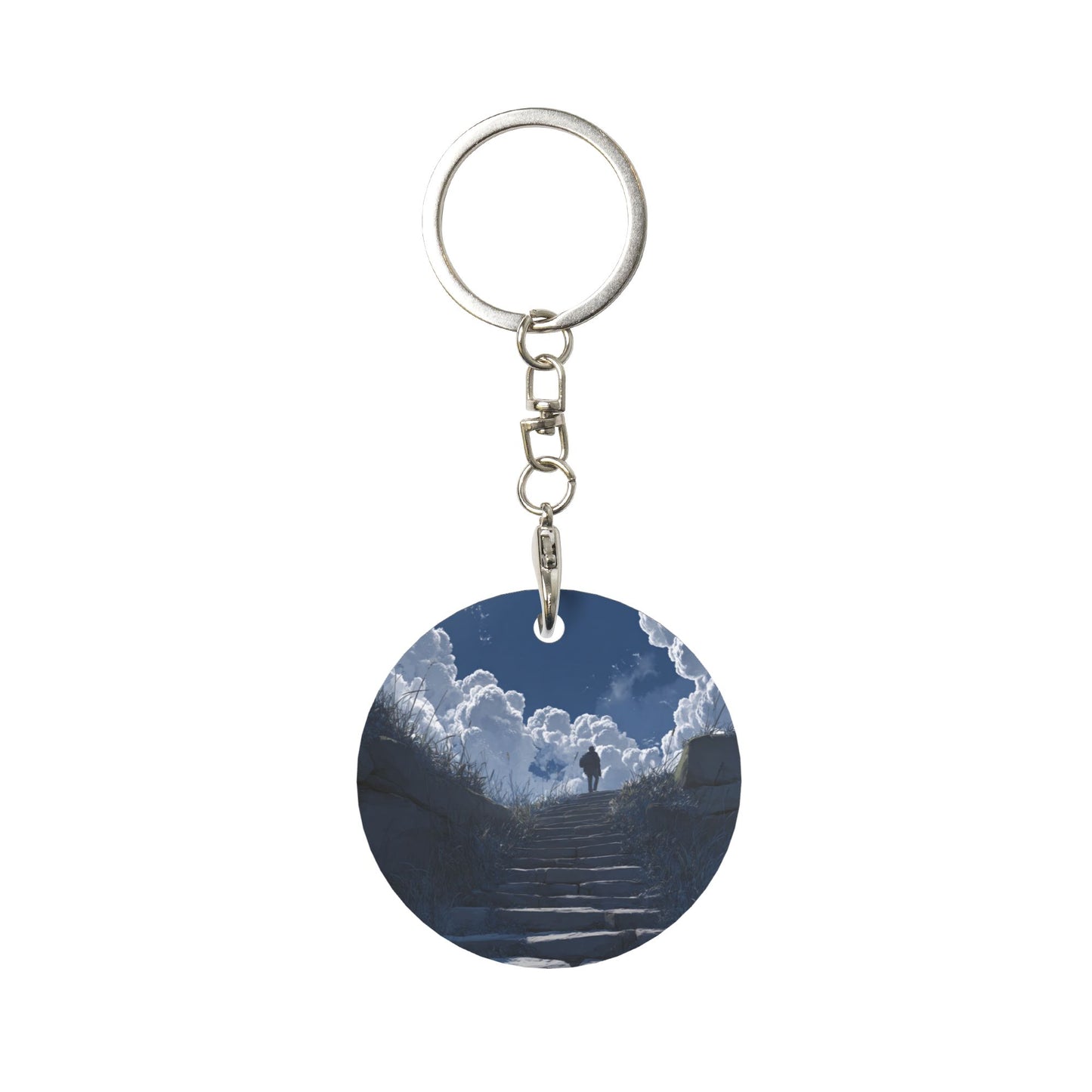 Ladder - to - Clouds Artistic Round Metal Keychain (Approx. 7cm×5cm×3cm )