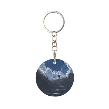 Ladder - to - Clouds Artistic Round Metal Keychain (Approx. 7cm×5cm×3cm )