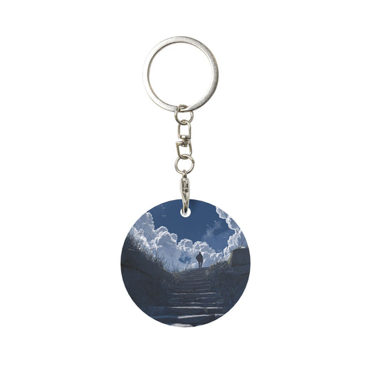 Ladder - to - Clouds Artistic Round Metal Keychain (Approx. 7cm×5cm×3cm )