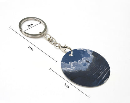 Ladder - to - Clouds Artistic Round Metal Keychain (Approx. 7cm×5cm×3cm )