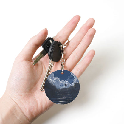 Ladder - to - Clouds Artistic Round Metal Keychain (Approx. 7cm×5cm×3cm )