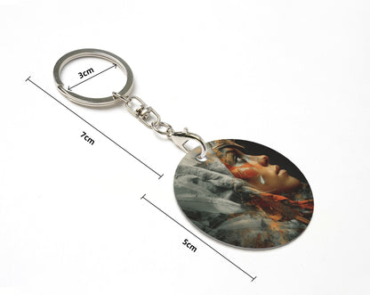 Artistic Portrait Round Metal Keychain (Approx. 7cm×5cm×3cm )
