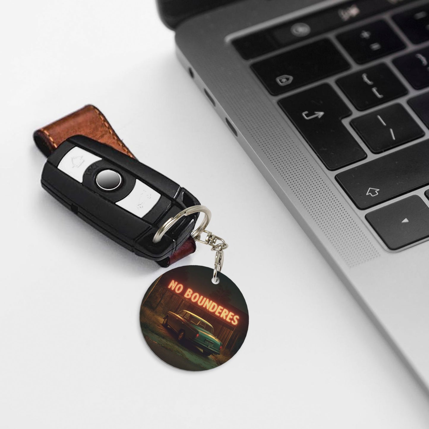 Vintage Neon - Style Round Metal Keychain (Approx. 7cm×5cm×3cm )