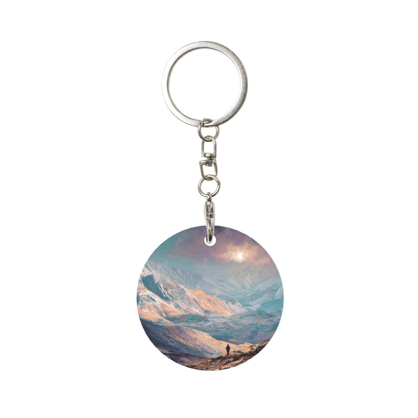 Poetic Mountains and Rivers Round Metal Keychain (Approx. 7cm×5cm×3cm )