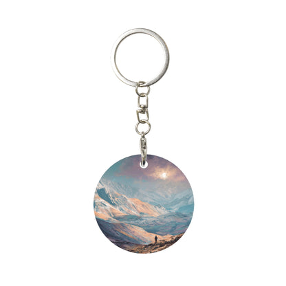 Poetic Mountains and Rivers Round Metal Keychain (Approx. 7cm×5cm×3cm )