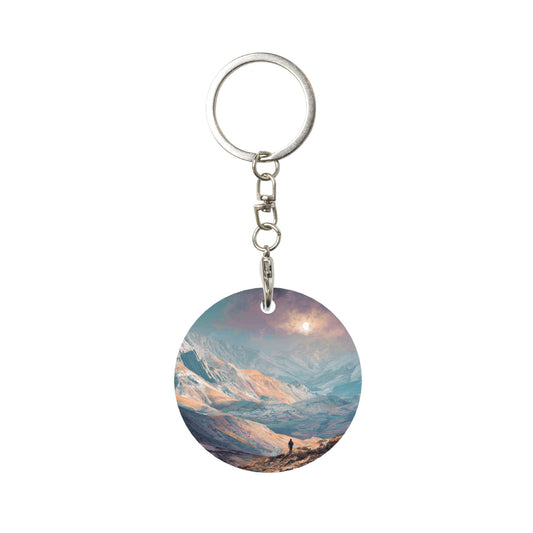Poetic Mountains and Rivers Round Metal Keychain (Approx. 7cm×5cm×3cm )