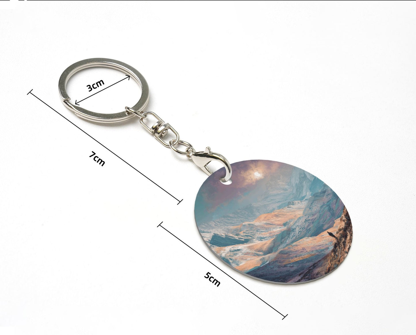 Poetic Mountains and Rivers Round Metal Keychain (Approx. 7cm×5cm×3cm )