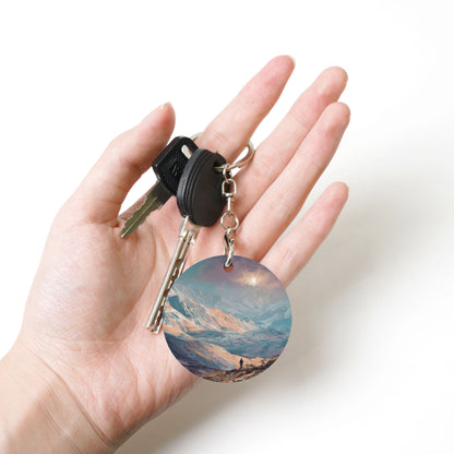 Poetic Mountains and Rivers Round Metal Keychain (Approx. 7cm×5cm×3cm )