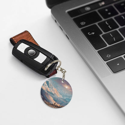 Poetic Mountains and Rivers Round Metal Keychain (Approx. 7cm×5cm×3cm )
