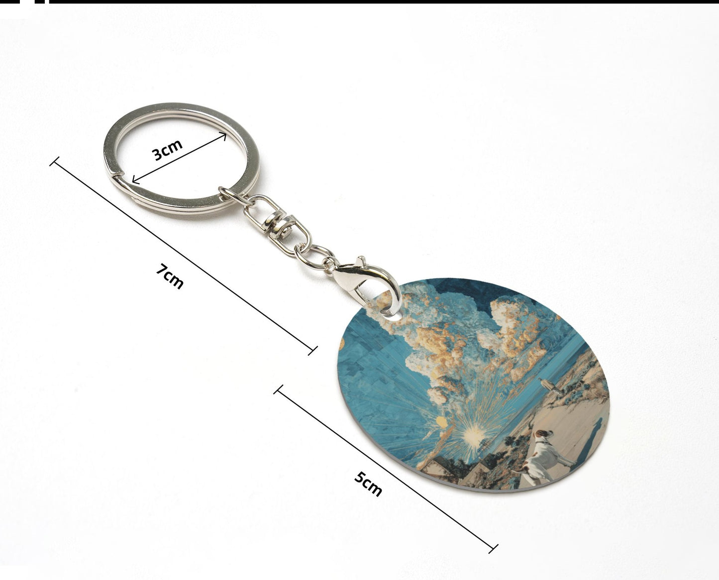 Artistic Landscape Round Metal Keychain (Approx. 7cm×5cm×3cm )