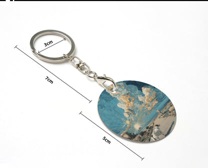 Artistic Landscape Round Metal Keychain (Approx. 7cm×5cm×3cm )