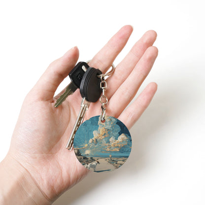 Artistic Landscape Round Metal Keychain (Approx. 7cm×5cm×3cm )