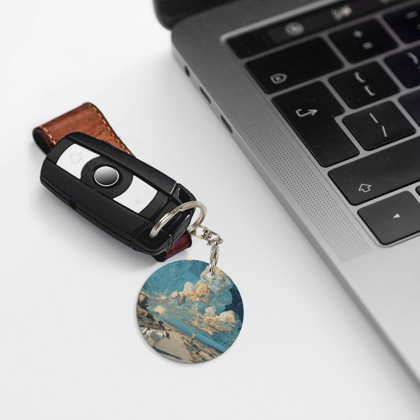 Artistic Landscape Round Metal Keychain (Approx. 7cm×5cm×3cm )